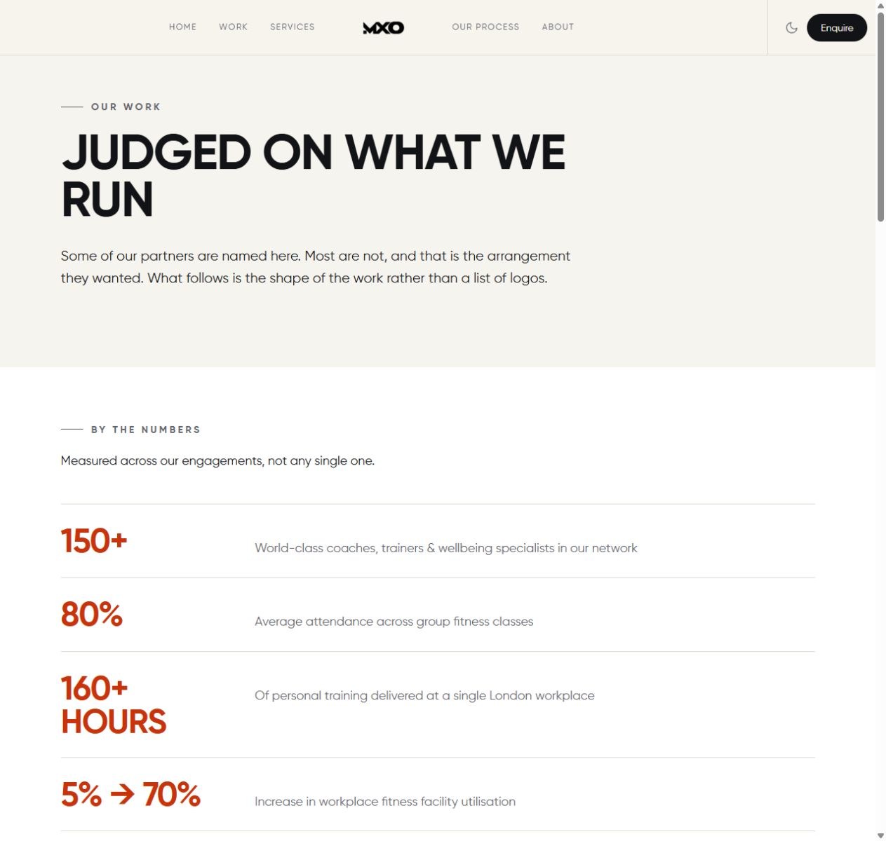 MXO website, selected work page